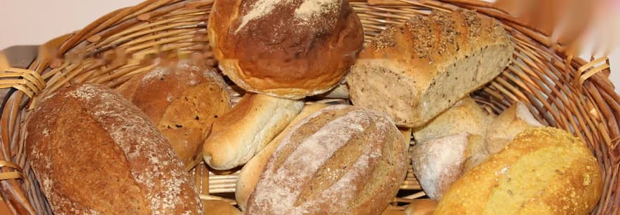 A basket of freshly baked artisan breads